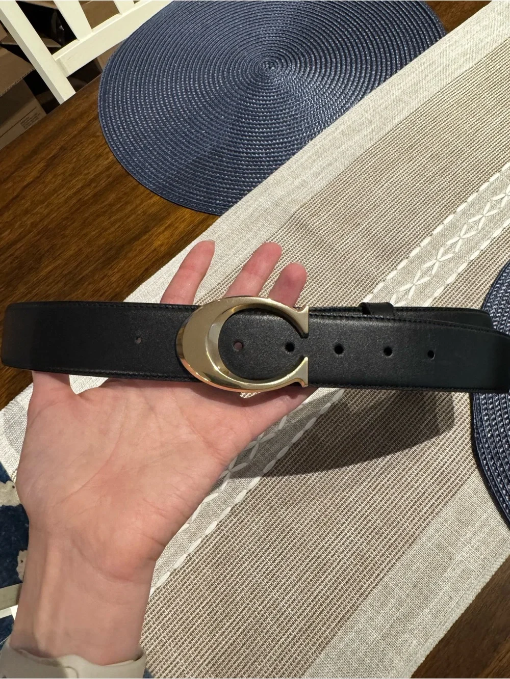 Coach Black Leather Belt with Gold C Logo Buckle